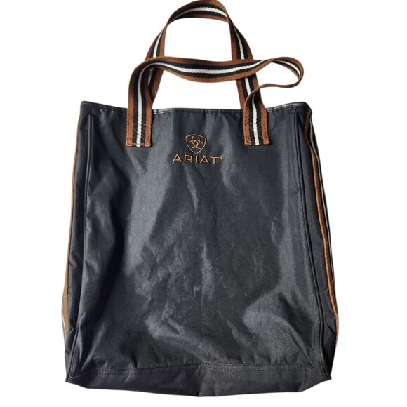 ARIAT Bag Black Brown Striped Handles Canvas Equestrian Carry-All Tote - Picture 1 of 7